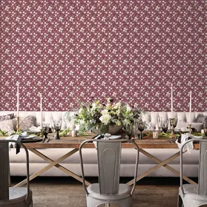 Galerie Secret Garden Cranberry/Cream Delicate Flower Trail Wallpaper Roll