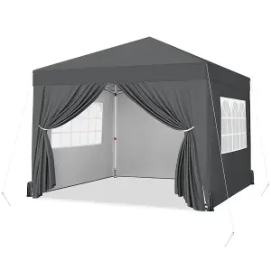 Yaheetech 3mx3m Dark Grey Fabric Pop Up Canopy Tent w/ Sidewalls