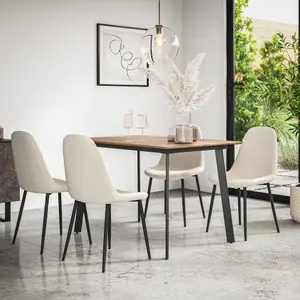 Haydon Extending Dining Table And Chairs -  Oak Effect Table Top w Black Legs + Maya Boucle Dining Chair Set Of 6 (Ivory White)