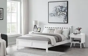 Furniturebox UK Azure White Wooden Solid Pine Quality Double Bed With Windsor Medium-Firm Coil Sprung Mattress (No Drawers)