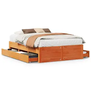 Berkfield Bed Frame without Mattress with Drawers Wax Brown 150x200 cm King Size Solid Wood Pine