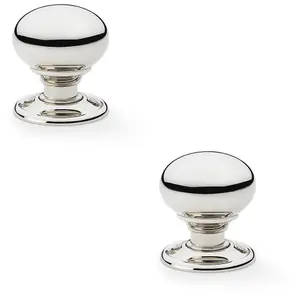 2 PACK - SOLID BRASS Mortice Smooth Mushroom Door Knob - Polished Nickel 41mm Diameter