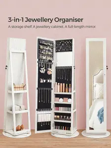 SONGMICS Freestanding Jewellery Cabinet, Swivel Jewellery Organiser With Mirror, Shelves, 3-In-1 Lockable Jewellery Armoire