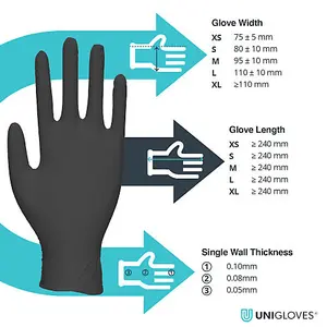 Unigloves Black Pearl Nitrile Gloves - Medium - Pack Of 100