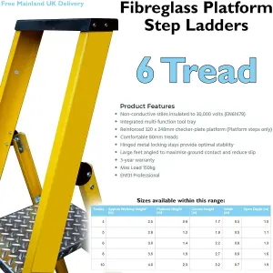 1.4m FIBREGLASS Platform Step Ladders 6 Tread Professional Lightweight Steps