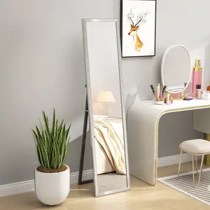 HOMCOM Floor Mirror Wall Mounted Leaning Standing Mirror 37 x 157cm Silver