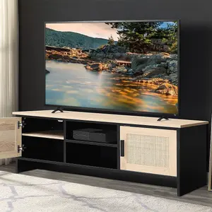 Black 2 Door TV Media Unit Wooden TV Stand Cabinet with 2 Tier Shelves W 120 cm