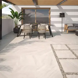 Abyss Matt Beige Stone Effect Porcelain Outdoor Tile - Pack of 30, 11.16m² - (L)610x(W)610mm