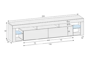 Furneo White TV Stand 200cm Cabinet Unit Matt & High Gloss Milano06 White LED Lights