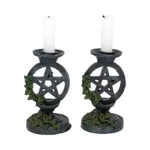 Pair of Aged Ivy Pentagram Candlestick Holders - Nemesis Now