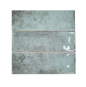 Top Ceramics Light Green Gloss Metro Ceramic Wall Tile Flat Bumpy (L)300mm x (W)100mm Each box 0.84sqm