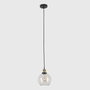 ValueLights Sheridan Vintage Black & Gold Effect Ceiling Pendant and Glass Globe Drop Down Shade Fitting with LED Bulb