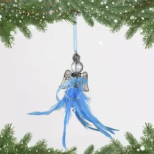 Acrylic Crystal Angel with Feather Hanging Figurine Ornament Light blue/Silver / 12cm H x 6cm W x 5cm D