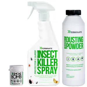 Xterminate Insect Killer Treatment Kit With Insect killer spray 1 x 1L, 1 x 11g fumer 1 x 400g dusting powder