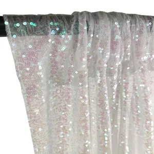 4ft x 7ft Sequin Backdrop Photography Background Shiny Fabric Glitter Curtain Backdrop, Iridescent White