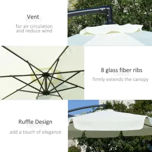 Outsunny 2.7m Garden Cantilever Banana Parasol Sun Shade Crank, Cream White