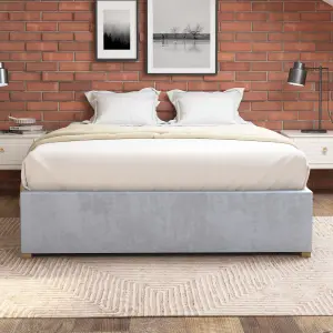 Aspire Upholstered Platform Ottoman Bed Frame UK Made, Plush Light Silver, Size Double