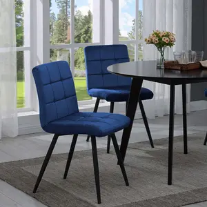 Leann Tufted Velvet Upholstered Back Side Chair (Set of 2) Dark Blue Velvet