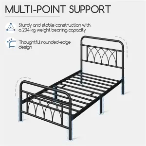 Yaheetech Black 3ft Single Metal Bed Frame with Petal Accented Headboard and Footboard