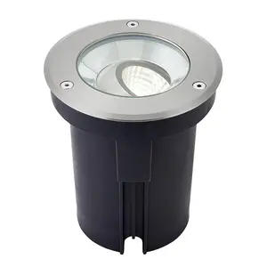 Luminosa Hoxton Outdoor Recessed Ground Light Cool White IP67 10.5W Matt Black Paint & Brushed Stainless Steel