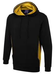 Uneek - Unisex Two Tone Hooded Sweatshirt/Jumper - 60% Cotton 40% Polyester - Black/Yellow - Size 4XL