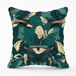 Green Beige Tropical Leaves Cushions 45cm x 45cm