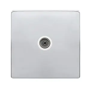 Polished Chrome Screwless Plate 1 Gang Single Coaxial TV Socket - White Trim - SE Home