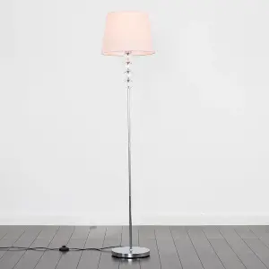 ValueLights Eleanor Modern Silver Chrome and Clear Acrylic Ball Floor Lamp with Pink Shade