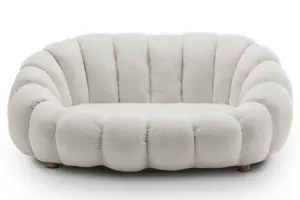 2 Seater Loveseat Small Sofa in White Teddy Boucle Fabric