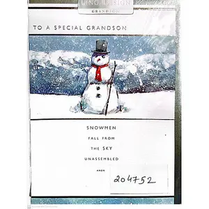 Ling Design To A Special Grandson Snowman Christmas Card White/Blue (One Size)