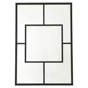 Multi Paned Patterned Window Mirror - Metal - L5 x W90 x H130 cm - Black