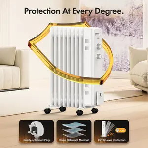 VonHaus Oil Filled Radiator 9 Fin, Oil Heater Portable Electric Free Standing 2000W for Home, Office, Any Room