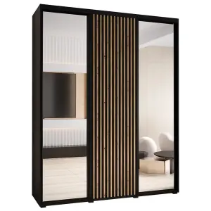 Sapporo II Mirrored Sliding Door Wardrobe - Black Matt (H)2050mm (W)2000mm (D)600mm