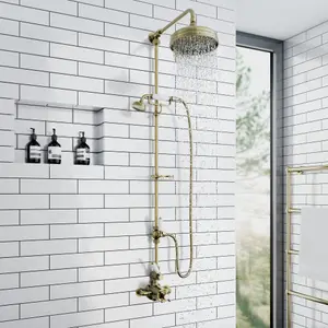 ENKI Downton Antique Brass Traditional 2-Outlet Brass Thermostatic Shower Set with Diverter 200mm