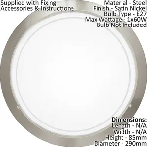 Wall Flush Ceiling Light Satin Nickel White Clear Glass Painted Bulb E27 1x60W