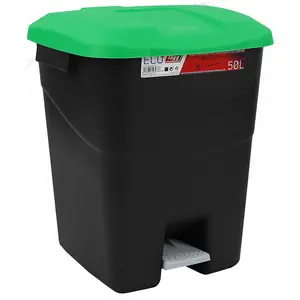 Pedal Operated Litter Bin - 50 Litre - Green Lid