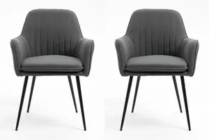 Hallowood Furniture Pair of Dark Grey Fabric Armchair with Metal Legs