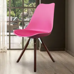 Soho Bright Pink Plastic Dining Chair with Pyramid Dark Wood Legs