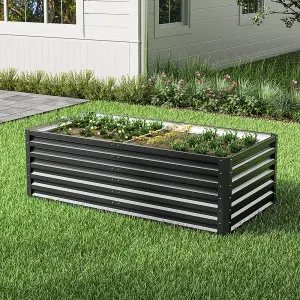 Rectangular Metal Raised Garden Bed Flower Vegetable Plant Seeds Bed Charcoal Black