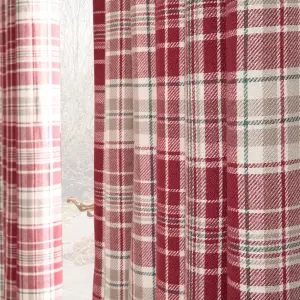 Woven Check Print Pair of Curtains, Red - 66 x 72