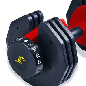 Strongology Urban25 Pair Home Fitness Black Red Adjustable Smart Dumbbells from 2.5kg up to 25kg Training Weights