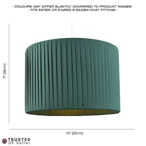 Modern Chic Designer Double Pleated Green Cotton Fabric 10 Drum Lampshade