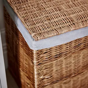 Willow Wicker Laundry Basket with Removable Cotton Lining & Lid Square Woven Rustic Style Rattan