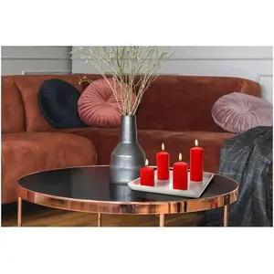 Set of 4 Pillar Candles, Set of 4 Votive Candles, Decorative Household Candles, Long Burning Time - Advent, Christmas (Red)