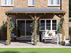 Dunster House Lean To Wooden Gazebo Canopy Kit 4m x 3m Patio Garden Shelter with Roof Shingles Leviathan