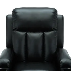 Studio Leather Recliner W Drink Holders Armchair Sofa Chair Cinema Gaming Black