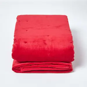 Homescapes Red Velvet Quilted Throw, 150 x 200 cm