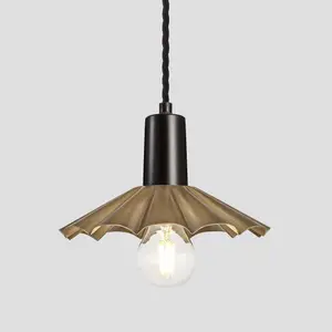 Industville Sleek Umbrella Pendant, 8 Inch, Brass, Black Holder