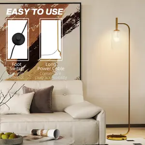 HOMCOM Modern Floor Lamp with Glass Lampshade, Foot Switch for Living Room