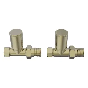 Right Radiators Brushed Brass Round Head Straight Towel Rail Radiator Valves 1/2" x15mm Pair